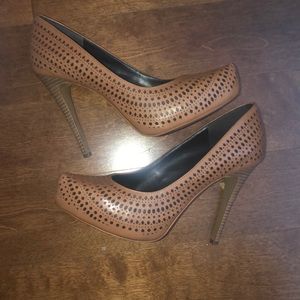 BCBG Paris Perdra Tan Laser Cut Heels
